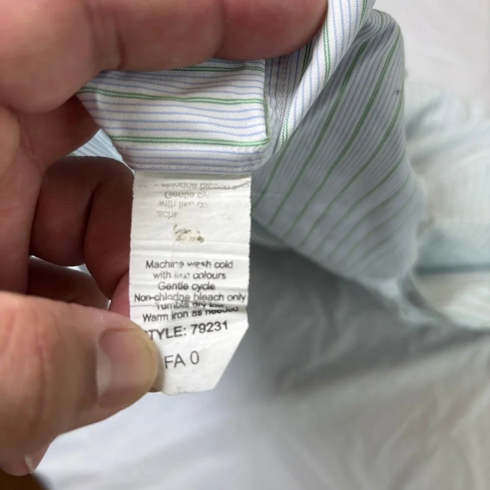 J Crew Mens Long‎ Sleeve Button Up Shirt Blue Green Stripe Cotton Size L 16-16.5